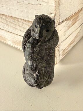 A Wolf Original Mother Beaver and Baby Beaver Soapstone Carved Sculpture